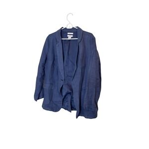 Halston Blazer Womens Large Blue 100% Linen Lined Lightweight Pant‎ Suit Jacket